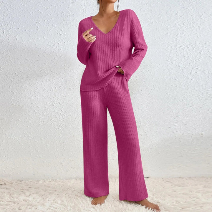 Hannah – V-Neck And Knit Pattern Two-Piece Set