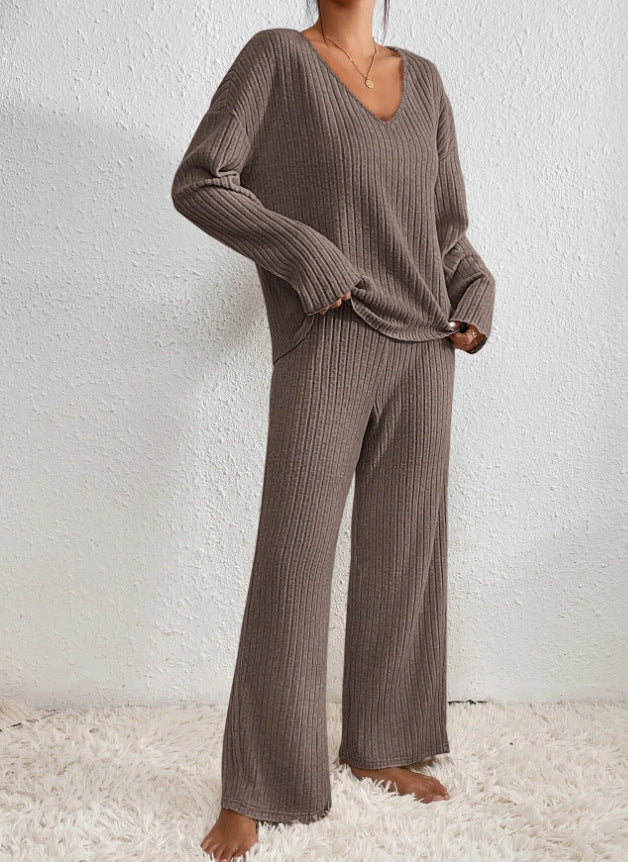 Hannah – V-Neck And Knit Pattern Two-Piece Set